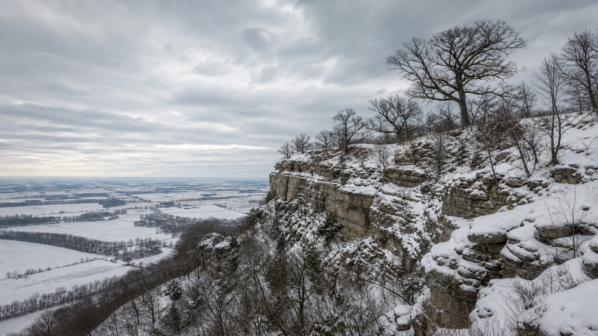 The Niagara Escarpment ledge in Oakfield, WI in winter