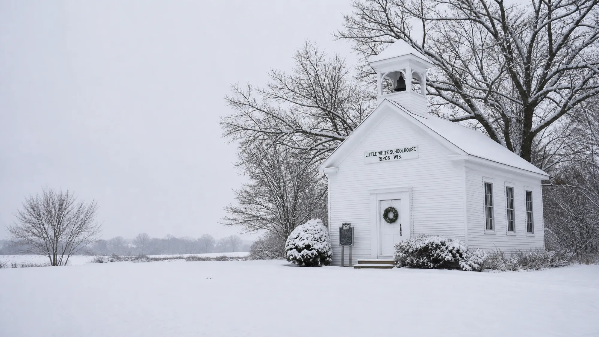 The Little White Schoolhouse in Ripon, WI in winter